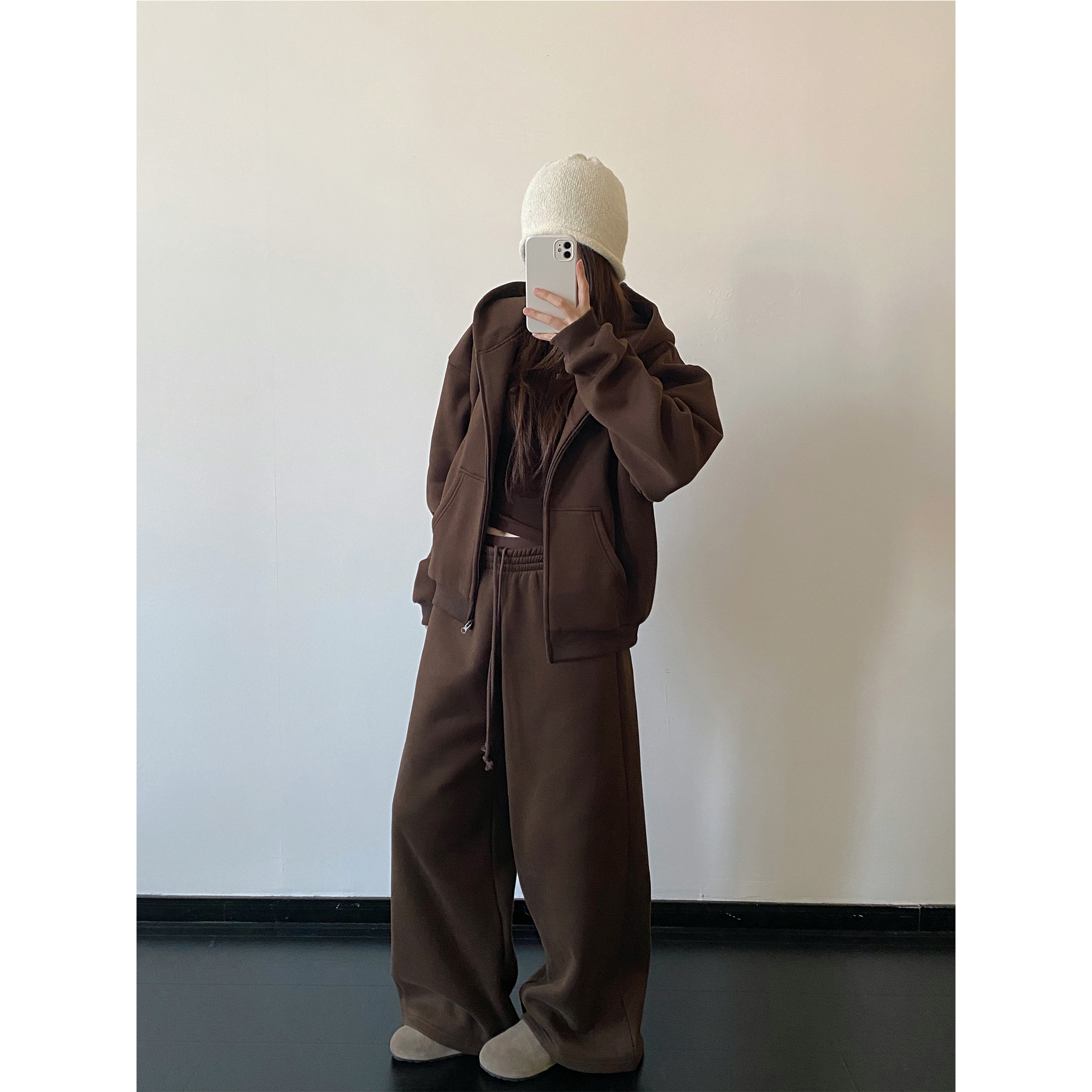 羊毛加绒拉毛连帽卫衣卫裤套装