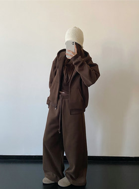 羊毛加绒拉毛连帽卫衣卫裤套装
