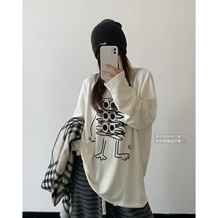 sun柚 宽松打底衫“童趣萌萌”卡通印花图案设计感小众休闲上衣