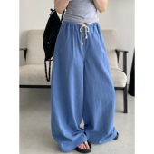 sun柚 夏百搭慵懒休闲裤 纯棉松弛窄边中低腰宽松抽绳拖地裤 阔腿裤