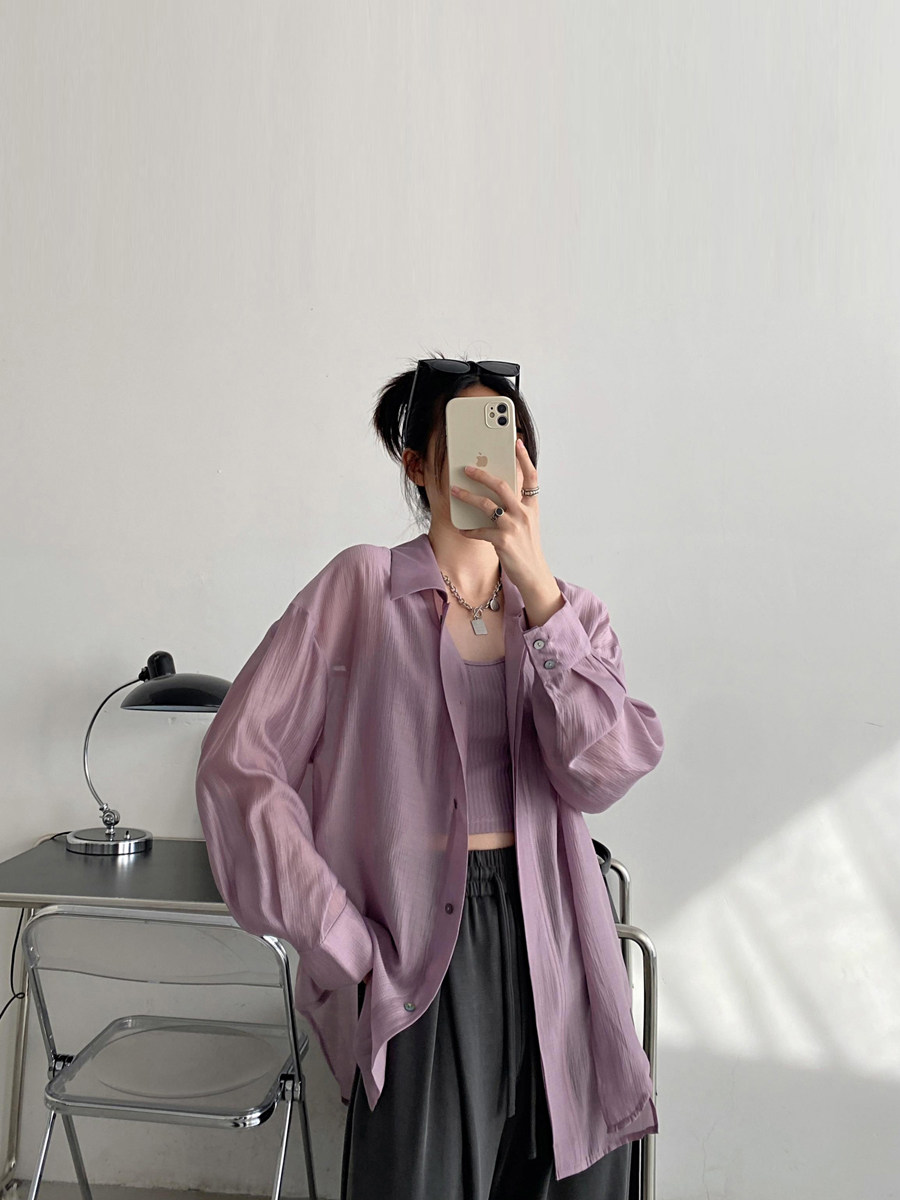 天丝防晒衬衫夏气质长袖衬衣宽松