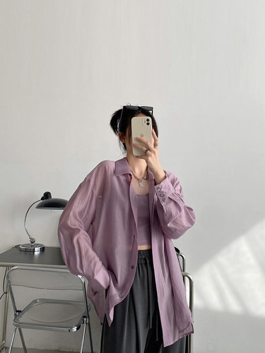 天丝防晒衬衫夏气质长袖衬衣宽松