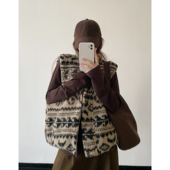 sun柚 费尔岛羊羔毛马甲外套女秋冬保暖款 外搭宽松显瘦百搭马夹