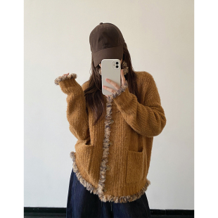 sun柚 vintage复古浪漫圈圈纱线手工毛边慵懒毛衣秋冬女 许愿森林