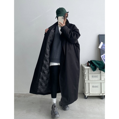 气质百搭黑色长款风衣羽绒外套