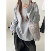 sun柚 宽松纯色上衣TEE打底衫 基础主义百搭磨毛圆领长袖 T恤女秋季