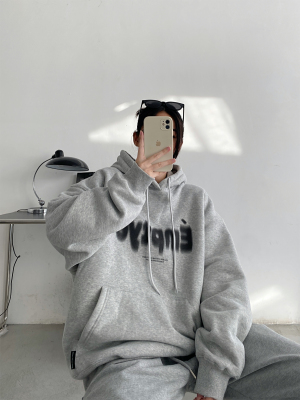 灰色连帽卫衣女春秋2023美式复古