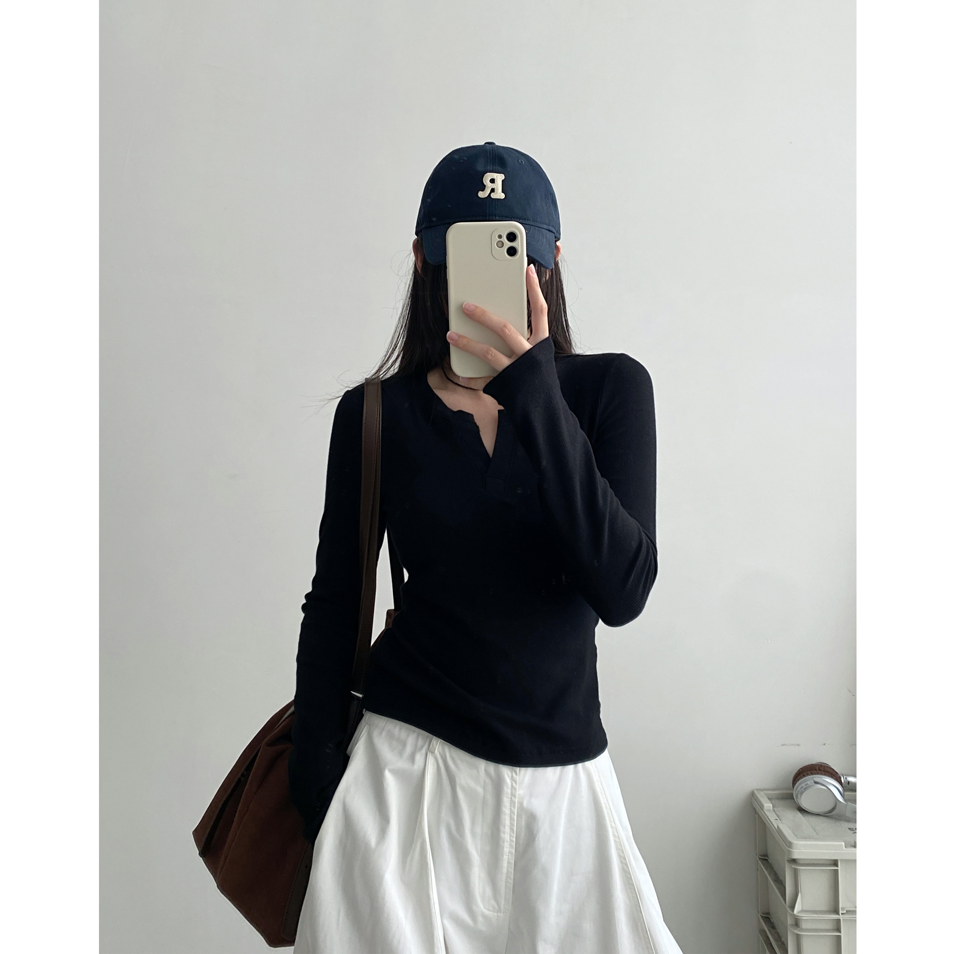 v领针织上衣女春季新款长袖t恤