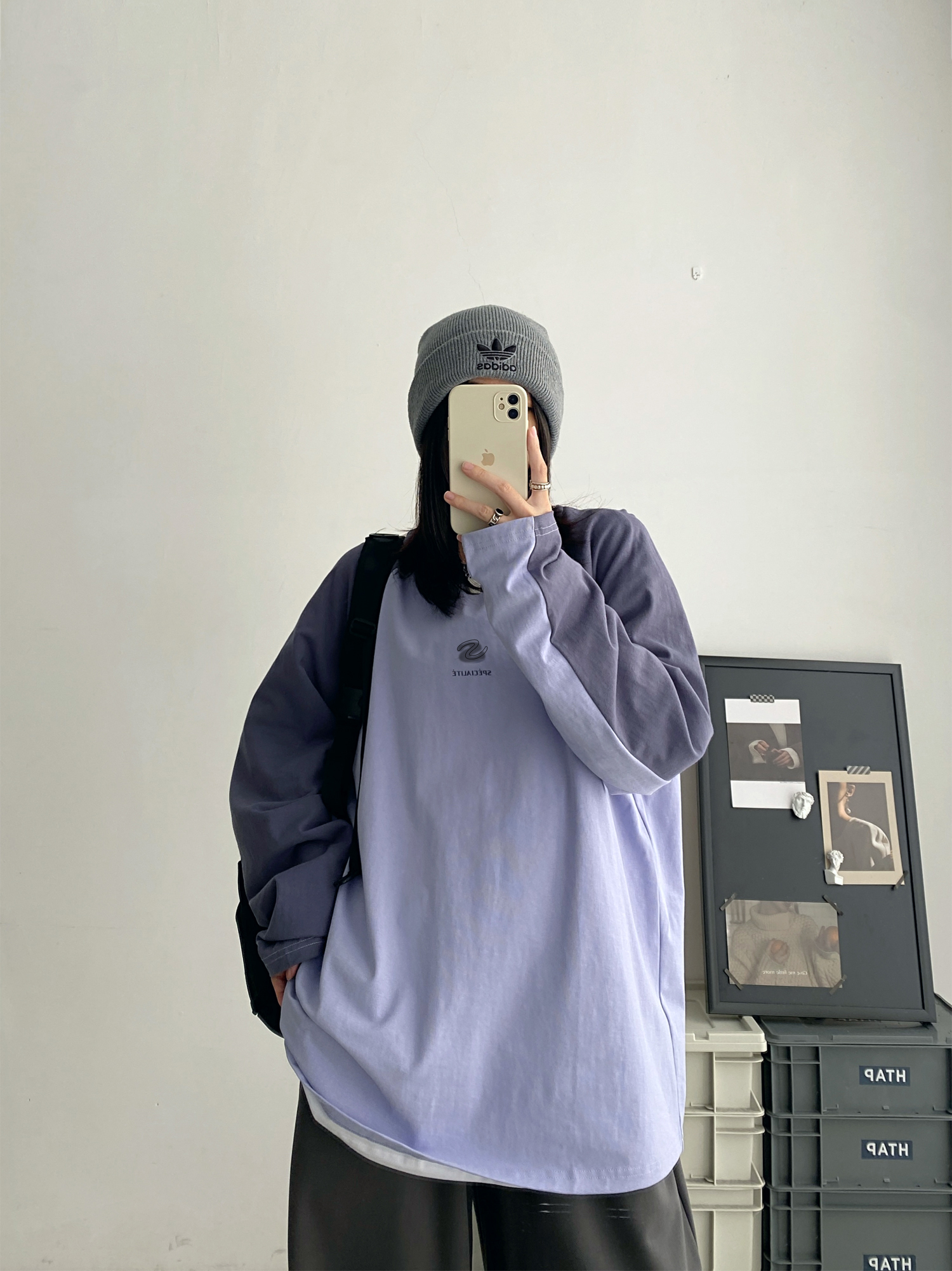 插肩长袖T恤女美式宽松休闲内搭