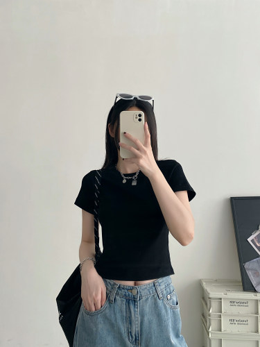 美式短袖春夏修身短款T恤女潮