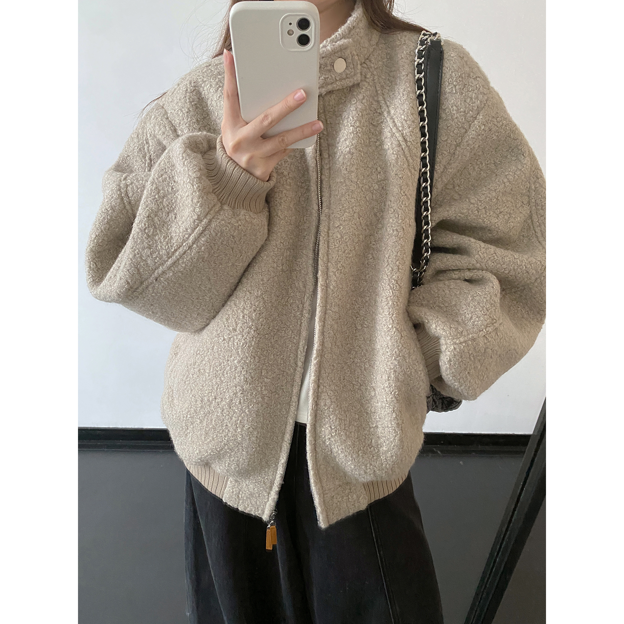 立领圈圈绒毛茸茸外套宽松棉服