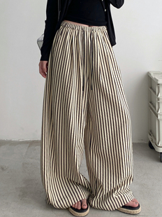 清仓价 山本裤 慵懒防晒条纹家居裤 直筒裤 休闲阔腿裤 女宽松夏季