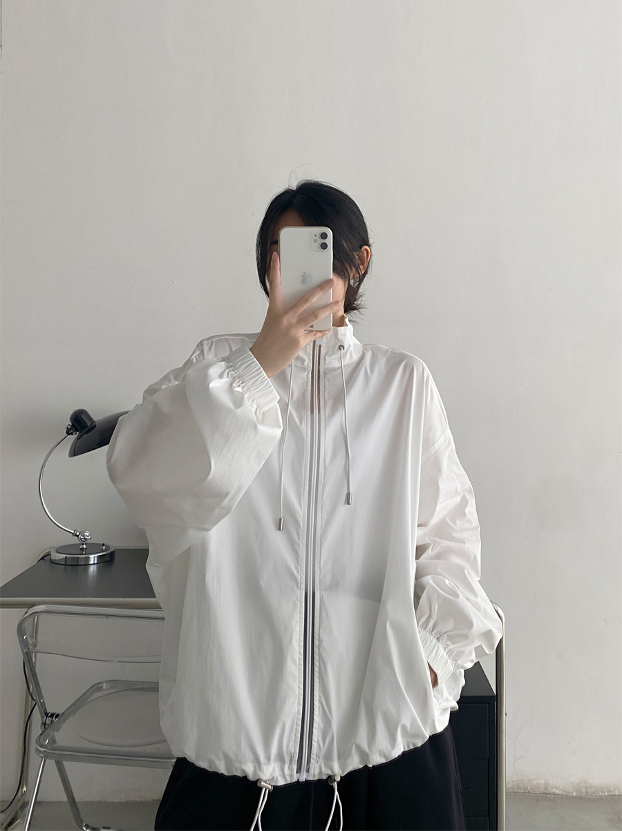 sun柚 春秋季薄款休闲立领外套女白色长袖拉链开衫透气冲锋衣外穿