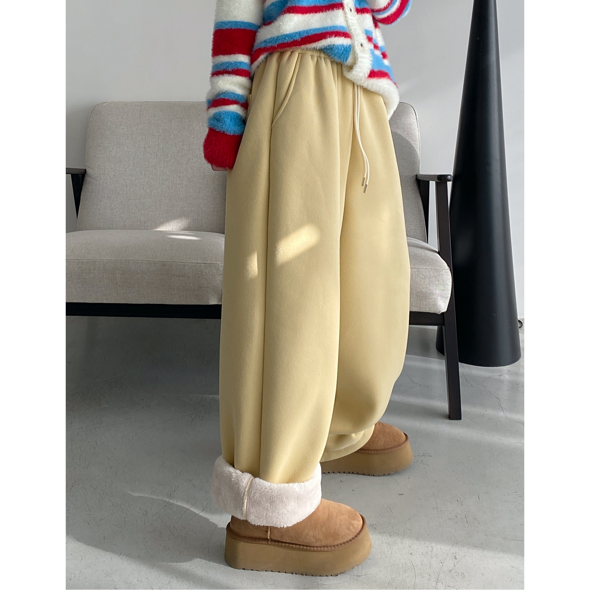 新款宽松休闲裤加绒加厚裤子女