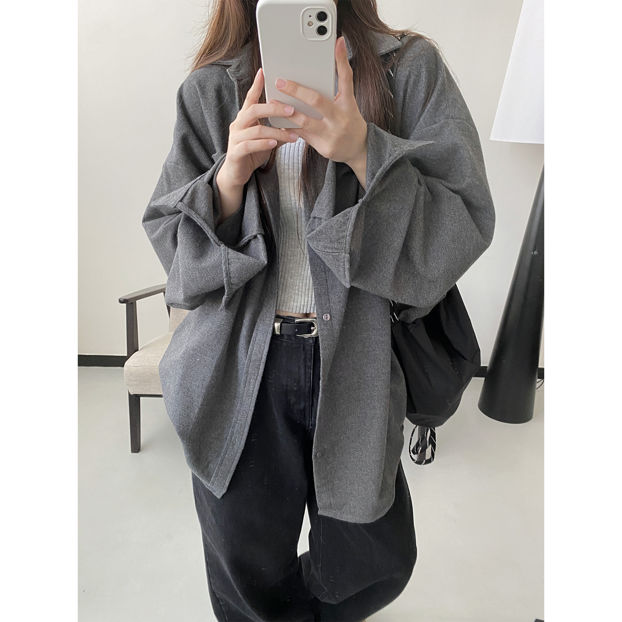 加厚衬衫宽松长袖衬衫外套女秋