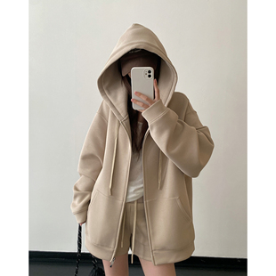 男女套装 sun柚 运动开衫 320g廓型宽松连帽卫衣外套短裤 超绝size