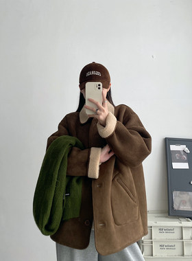 短款复古直筒毛毛短外套秋冬女款