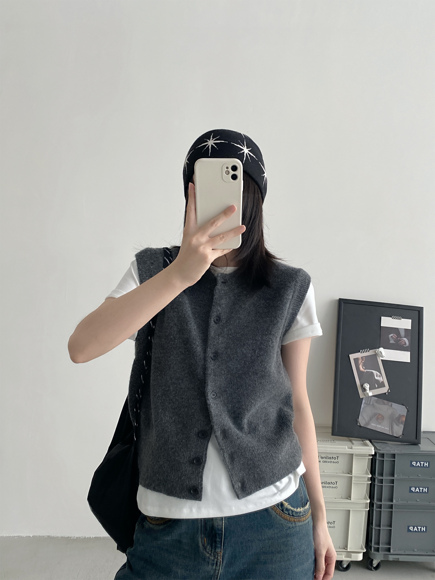 春秋叠搭无袖简约修身马甲开衫