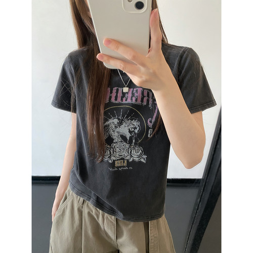 印花t恤短袖女宽松大小版圆领tee