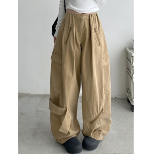 裤 女秋季 宽松裤 美式 子 休闲裤 复古工装 拖地长裤 sun柚 直筒阔腿裤