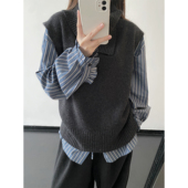 sun柚 宝藏叠叠马甲 日系学院风毛衣可拆卸围脖两穿V领针织背心