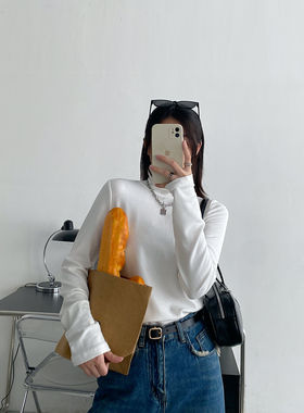 【清仓价】堆堆领白色打底衫女秋冬百搭上衣高领内搭修身长袖t恤