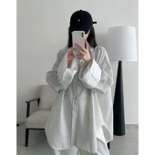 腔调理念 复古麻棉白竖条纹大袖 子衬衫 sun柚 女拼接衬衣长袖 上衣