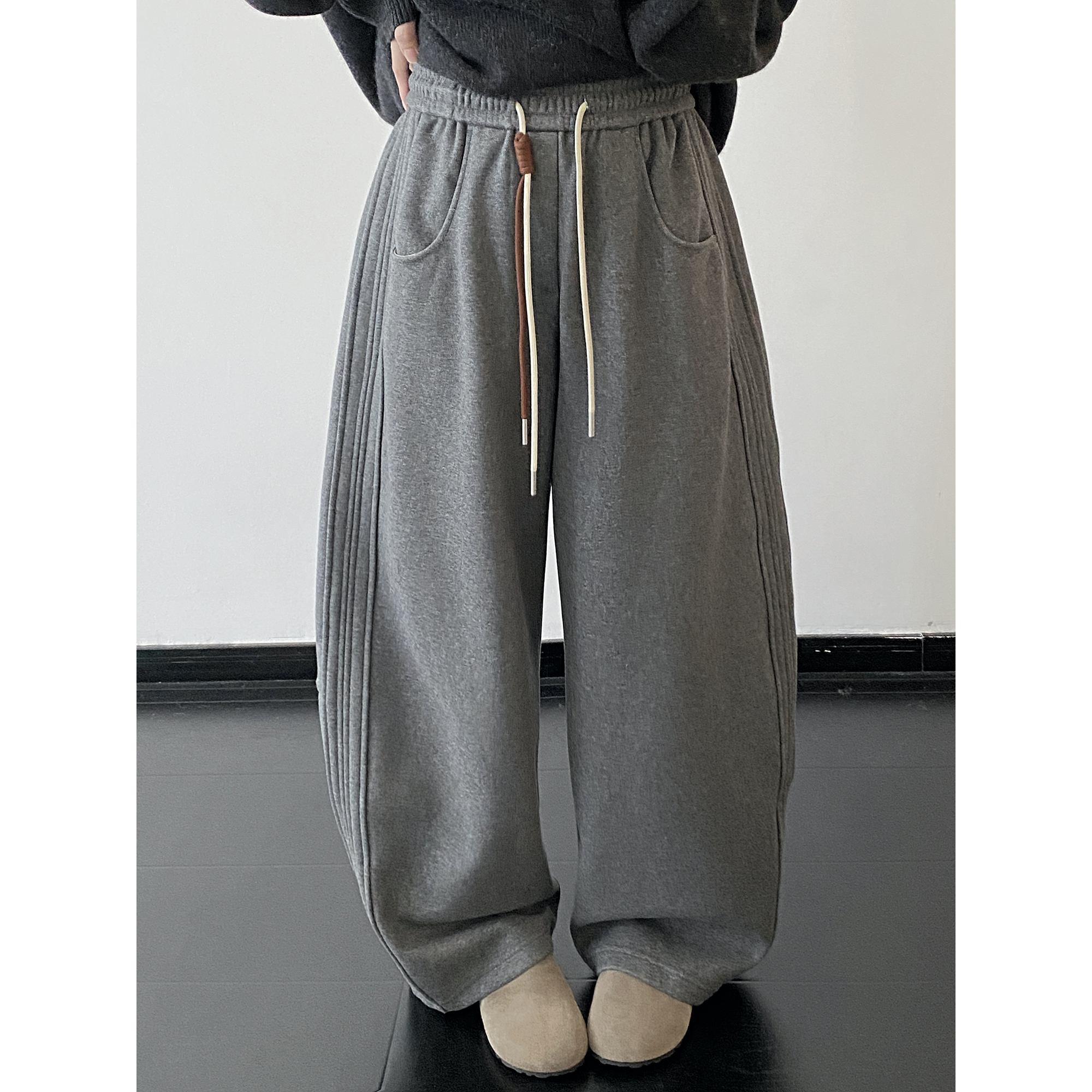 加绒卫裤女冬季运动裤加厚阔腿裤