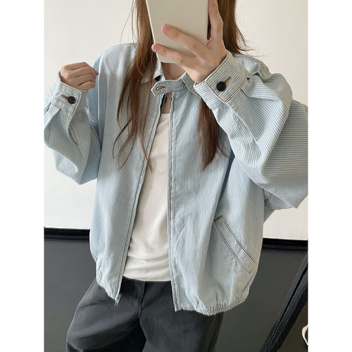 英伦运动色织条纹棉布夹克外套
