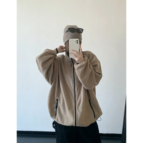 撞色立领宽松卫衣拉链外套女