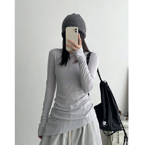 解构堆褶修身轻盈百搭长袖打底衫