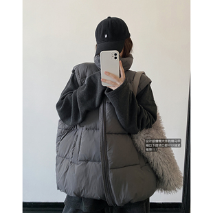 sun柚 秋冬季调性蓬松棉马甲外套立领无袖下摆抽绳宽松棉服马甲女