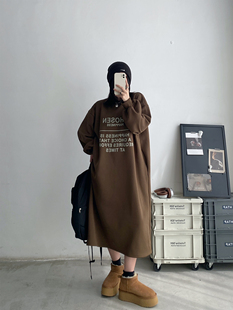 卫衣裙连衣裙女韩版 加绒字母印花长款 显瘦慵懒风长裙 秋冬季 sun柚