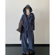 sun柚 连帽卫衣外套女冬季加绒加厚慵懒风休闲宽松美式复古上衣