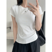 显瘦百搭短款 韩系上衣服 圆领短袖 T袖 清仓价 春夏简约纯色修身