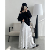 sun柚 显瘦裙子 白色蕾丝半身裙a字女高腰设计感小众梨形春夏法式