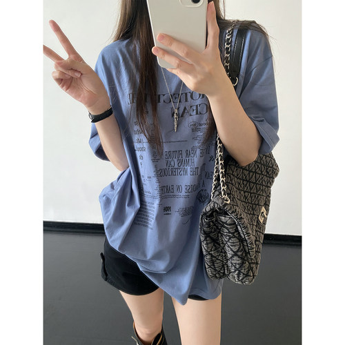 字母短袖T恤女夏纯棉宽松上衣