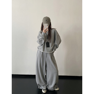 上衣春秋 卫衣长袖 sun柚 基础纯色外穿衣服套头卷边宽松圆领短款