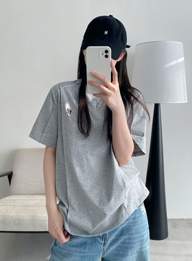 【清仓价】圆领灰色休闲宽松短袖t恤女简约夏季修身打底衫上衣