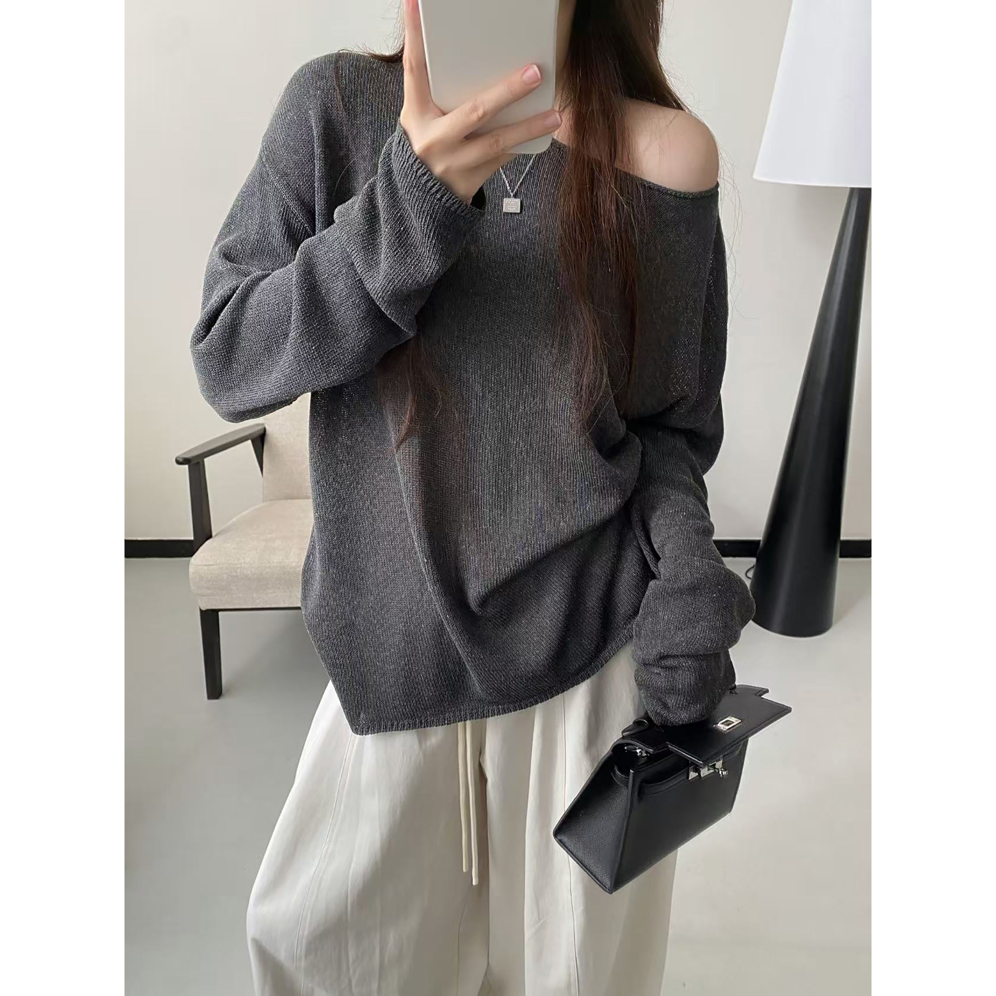 sun柚 淡人天菜 温柔风天爽亚麻莱塞尔松弛感软糯宽松长袖针织衫,女装/女士精品,毛针织衫,淘宝优惠券,粉丝福利购,淘宝优惠卷