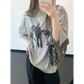 春夏复古个性 人像图案半袖 tee圆领短袖 sun柚 T恤上衣潮 男女可穿