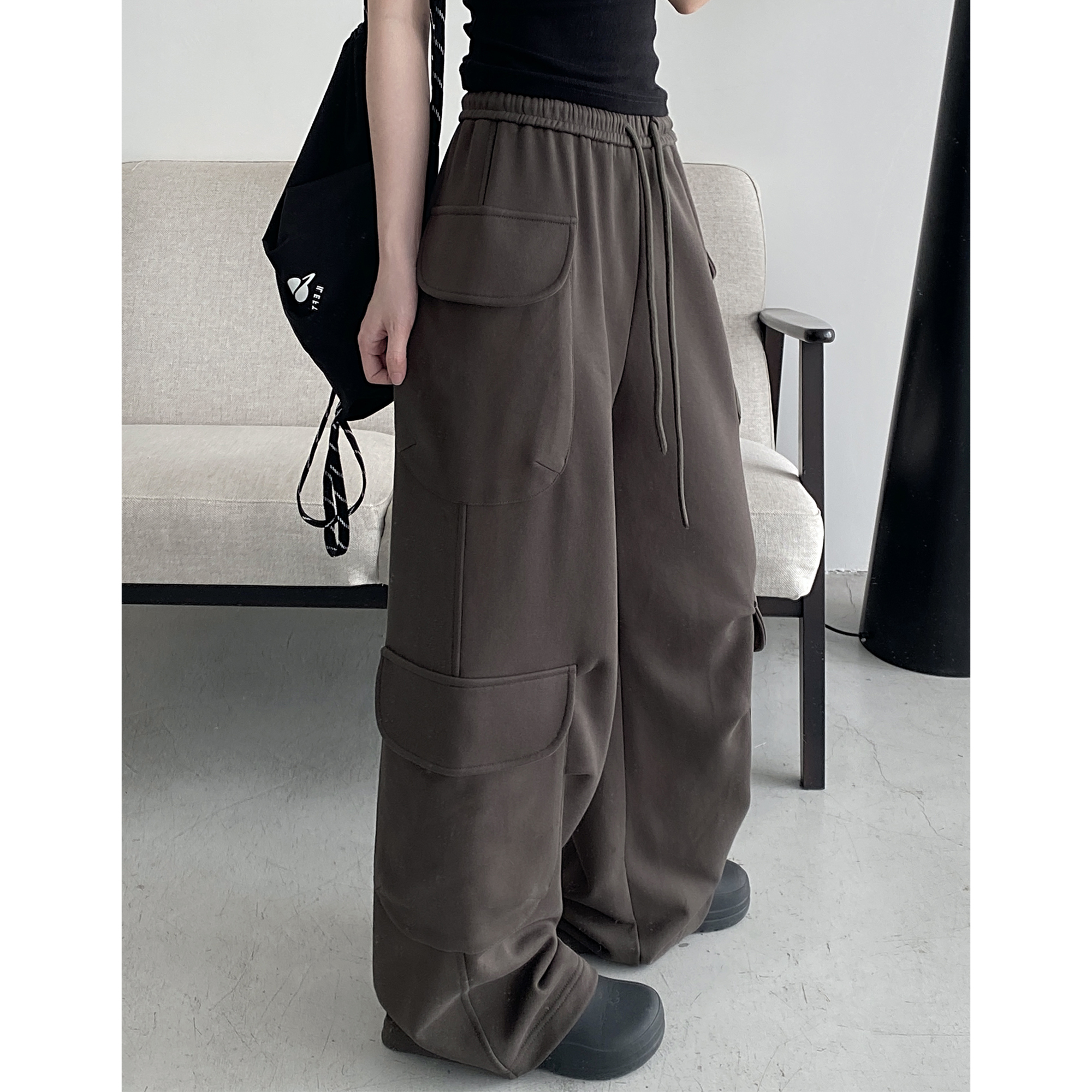 懒散抽绳宽松显瘦休闲直筒卫裤