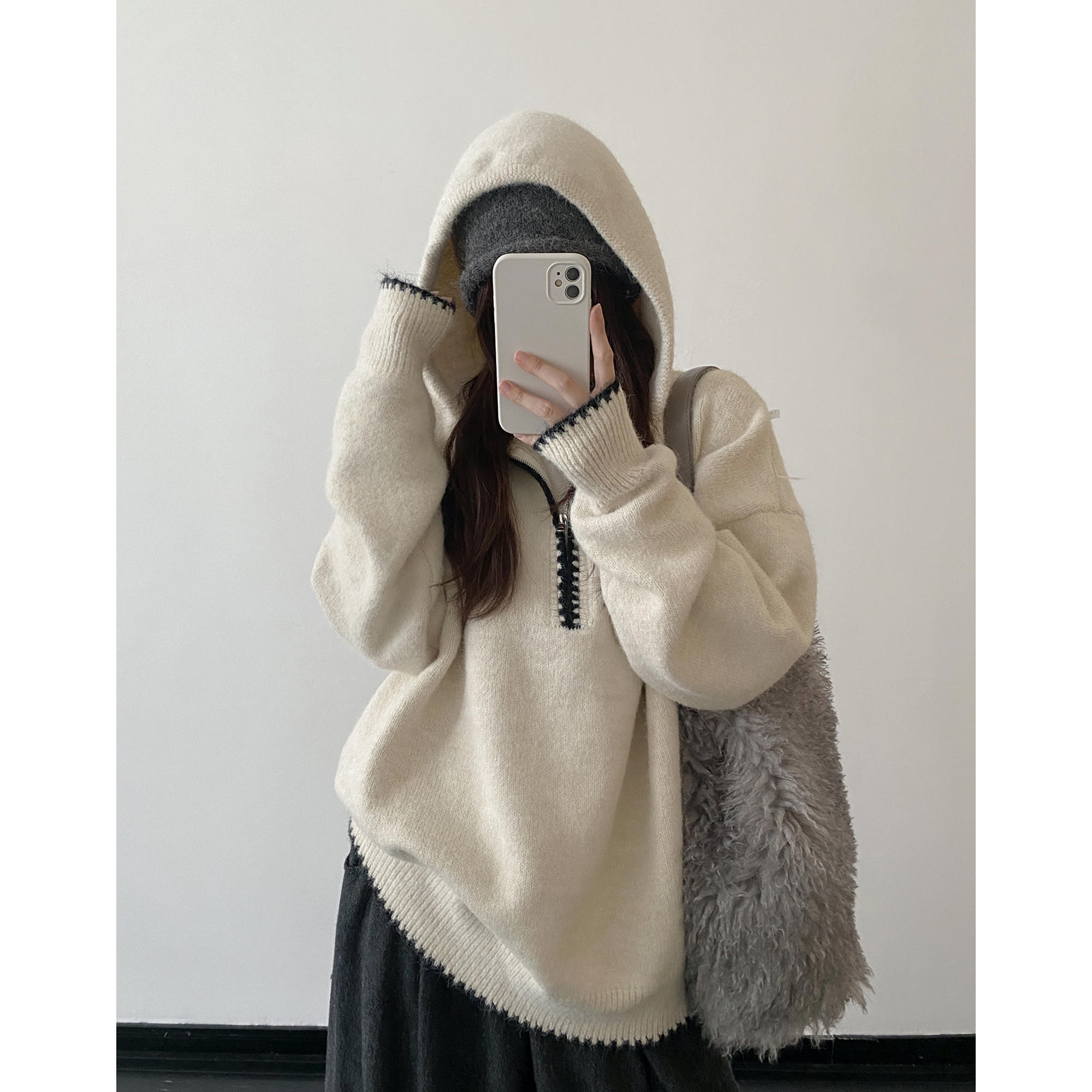 连帽毛衣女秋冬季长袖上衣针织衫