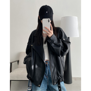 sun柚「漫游春秋」春秋新款 重工复古立领机车皮衣外套PU夹克上衣