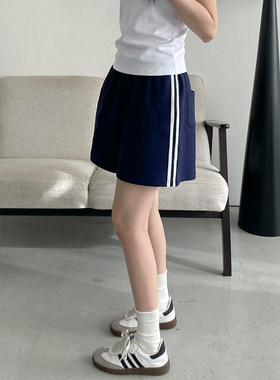 条纹运动短裤女夏季五分裤卫裤