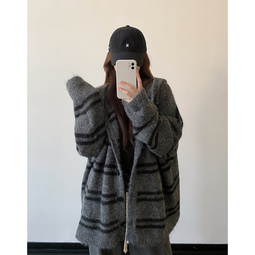 慵懒宽松毛衣开衫长款外套秋冬女