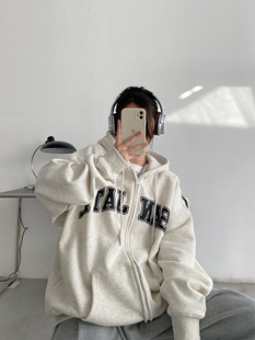 【清仓价】开衫春秋复古宽松慵懒风连帽卫衣女oversize上衣女外套