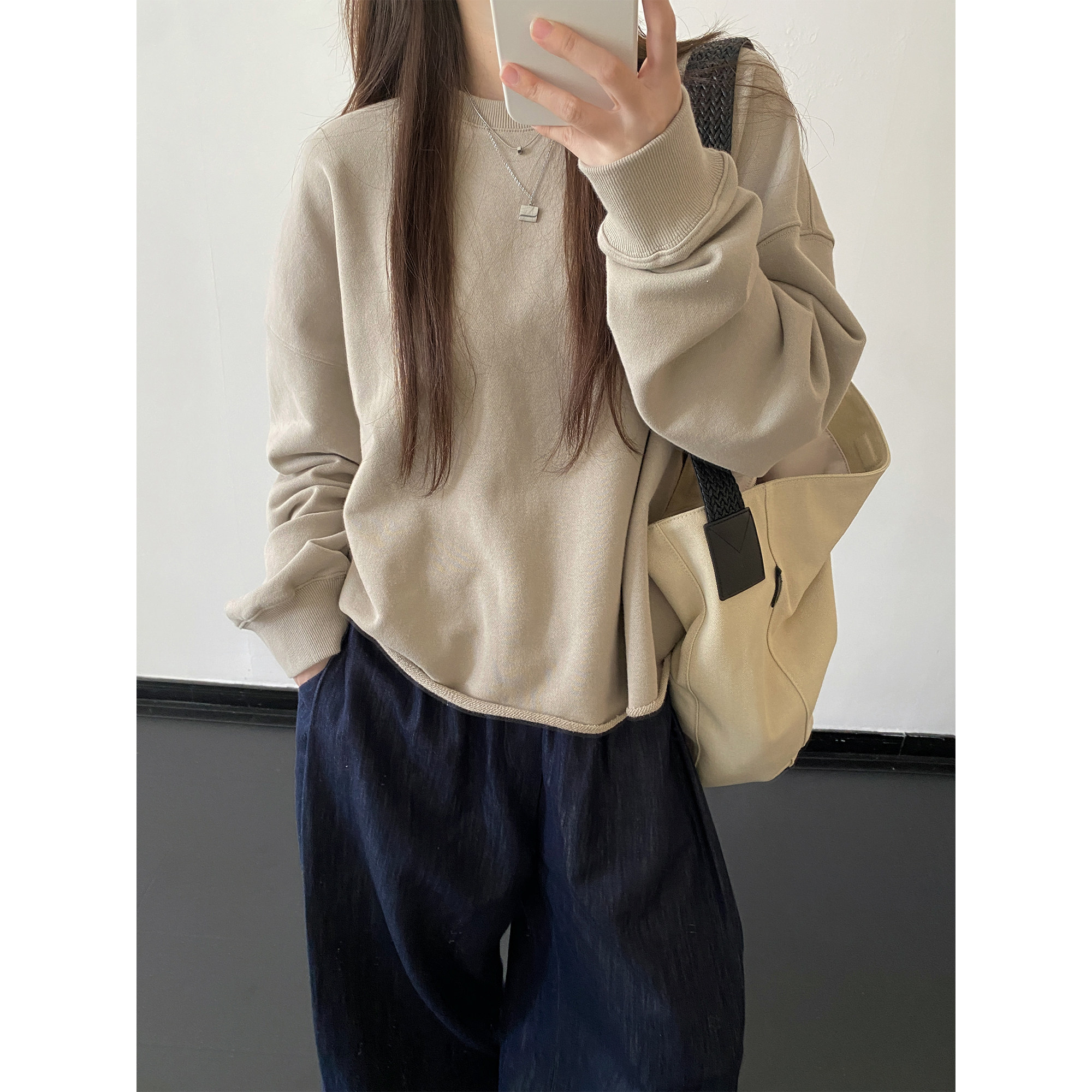 sun柚 基础纯色外穿衣服套头卷边宽松圆领短款卫衣长袖上衣春秋,女装/女士精品,卫衣/绒衫,淘宝优惠券,粉丝福利购,淘宝优惠卷