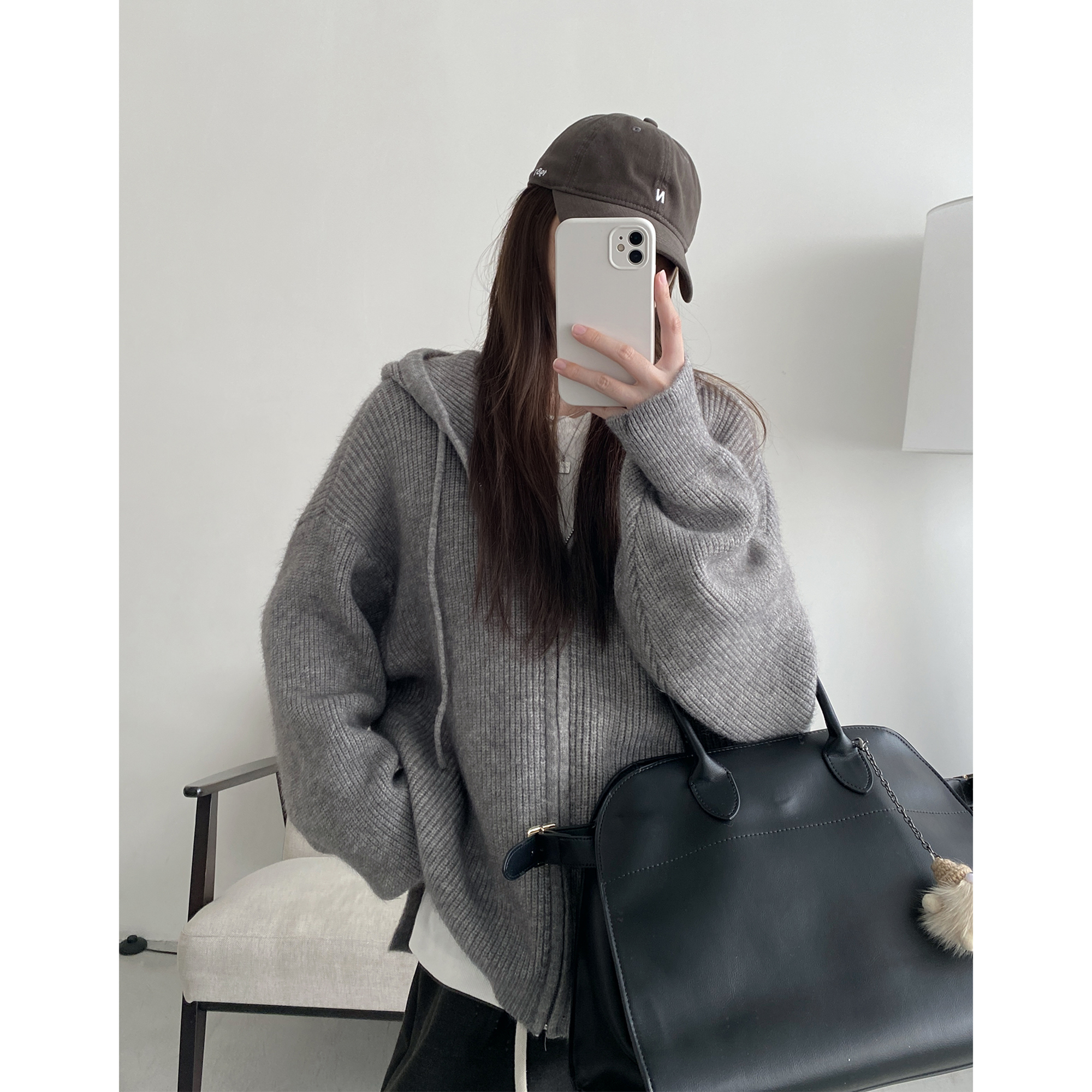 连帽毛衣内搭慵懒风针织开衫外套