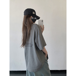 圆领短袖 柔感全棉前后字母双印花调性宽版 T恤上衣夏 春夏季 sun柚